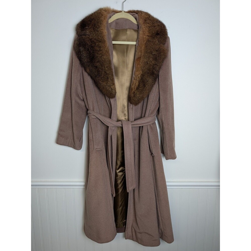 Vintage Wellington Cordana Wool Trench Coat Plush Faux Fur Collar Old Money Sz S